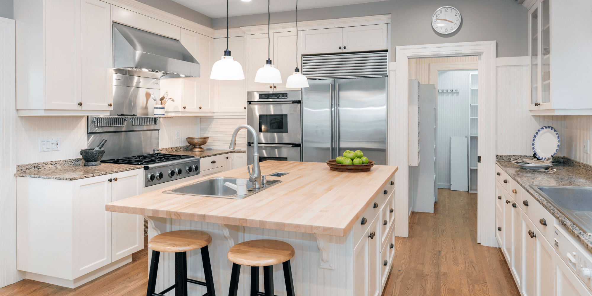 Stock Image of Butcher Block Island in Kitchen