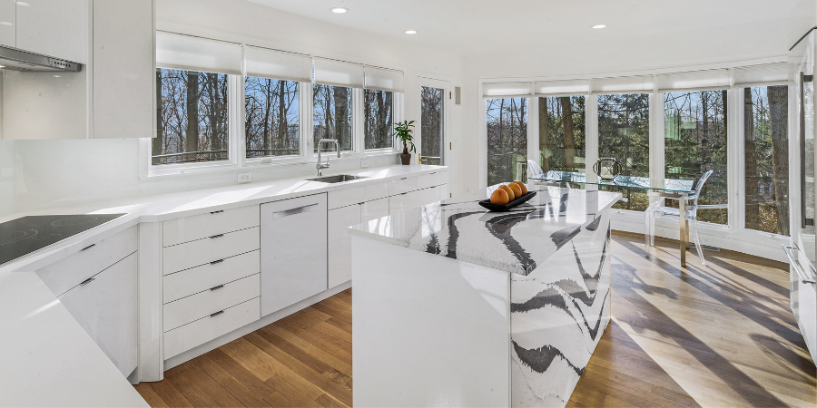 Dramatic Kitchen Island in Bright Kitchen Remodel